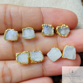 Raw Rainbow Moonstone Studs, Rainbow Moonstone Jewelry, Birthstone Earrings, Minimalist Crystal Jewelry, Boho Studs Earrings, Gift For Her